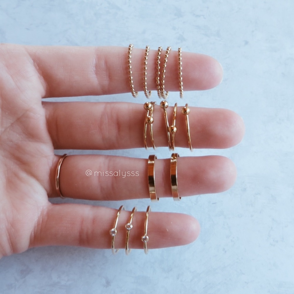 14K Gold Filled Thin Stacking Ring With Gold Ball - Picture 3 of 5